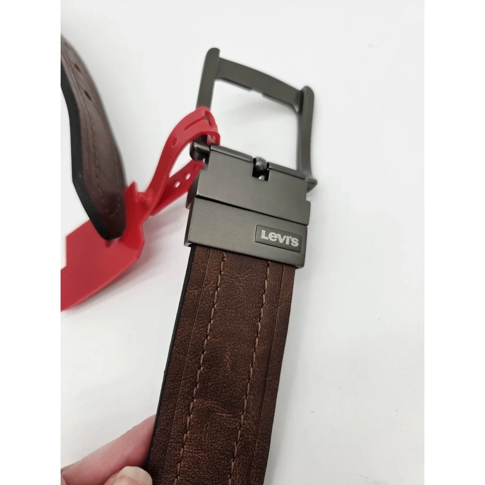 NEW Levis Men's Sz XL 42-44 Brown BLACK Reversible Belt Gunmetal‎ Buckle